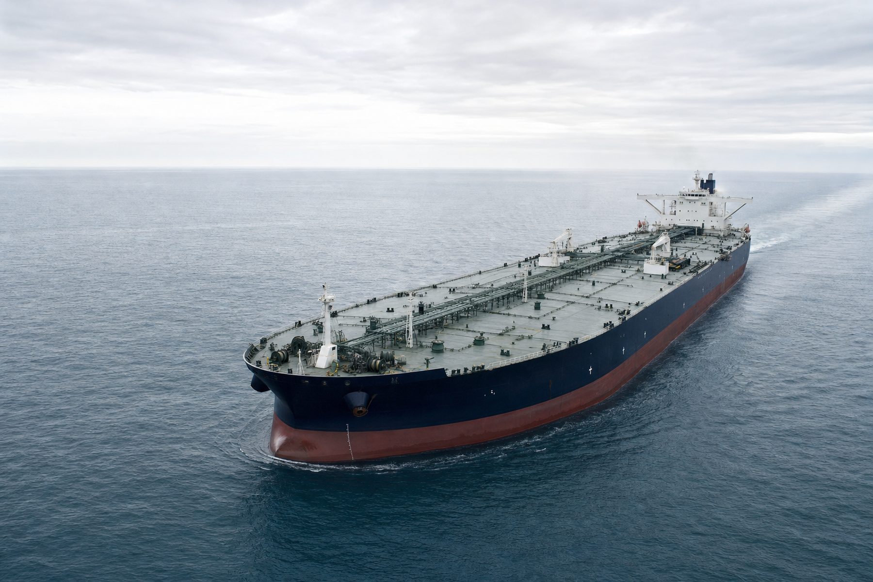 A laden very large crude carrier under way in open sea
